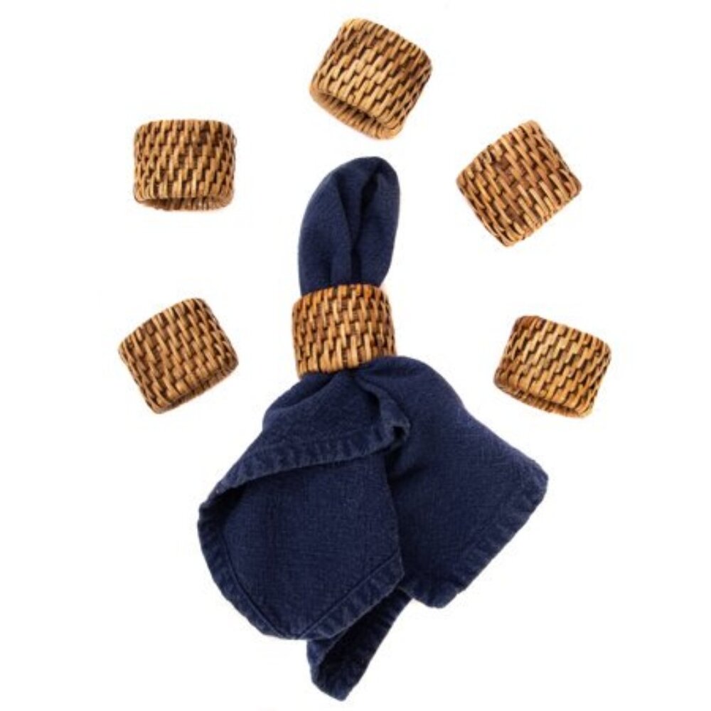 Artifacts Rattan 6-Piece Oval Napkin Ring Set - Honey Brown